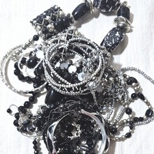 Black Silver Costume Jewelry Lot Beaded Necklaces Bracelets Holiday Party Mix
