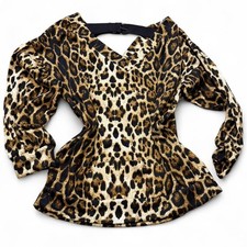 Leopard Print V Neck Buckle Top, Women  s Size M