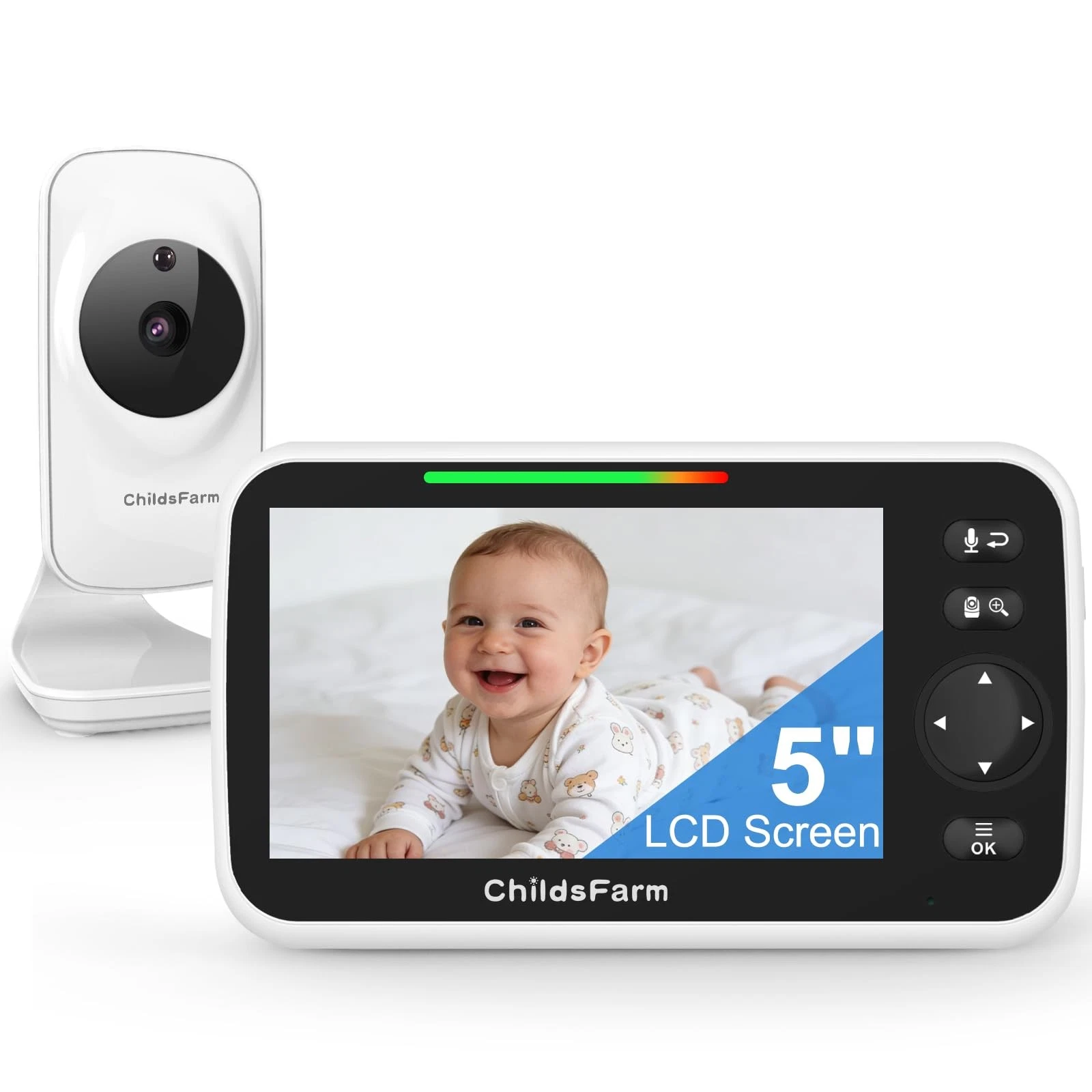 Baby Monitor with Camera and Audio - 5 inch Screen Portable Baby Camera Monit...