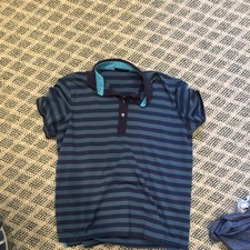 Greyson Men's Blue Striped Polo Shirt Short Sleeve Collared Logo Size L