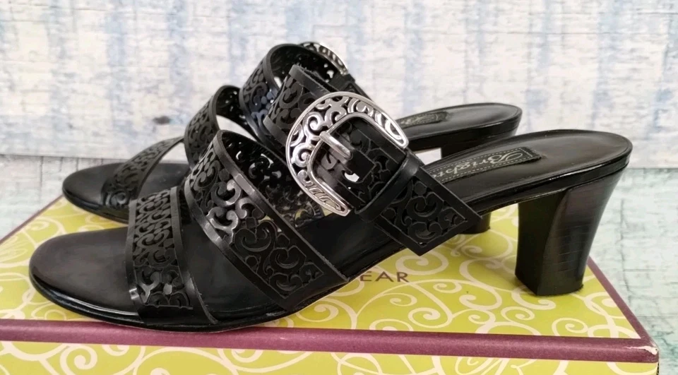 Zapatos de tacón Brighton Tinsel charol negro con tiras talla 10M diapositivas con caja $200 Foto 2 de 4