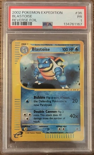 2002 Pokemon Expedition Blastoise Reverse Foil Card #36/165 PSA 1