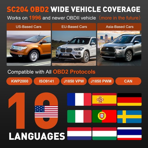 CGSULIT Strumento di Scansione SC204 OBD2 Scanner, Controlla Motore Luce Lettore di Codice con Res... - Foto 7 di 8