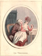Gravure XIXe - LE TOUCHER - Scène libertine - 23x18 cm