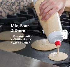 Pancake Batter Dispenser Bottle 1000ml– Internal Whisk Mixer, Squeeze &