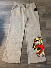 ED HARDY WOMENS LOVE KILLS SWEATPANTS, HEATHER GRAY, NWT