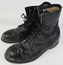 Vtg 1987 Addison Shoe Co Black Combat Boots Mens Size 8 W Wide Military Leather