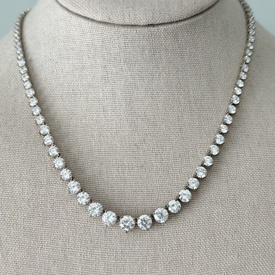 Ross Simons 925 Sterling Silver Clear CZ Sparkly Graduated Tennis Necklace 17''
