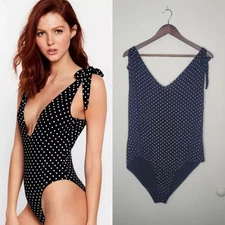 Nastygal Sz 18 Black White It Must V Love Spotty Tie Bodysuit Polka Dots V Neck
