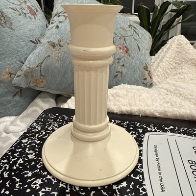 Vintage Painted Silver Taper Candle Holder Pedestal 5  Heavy W/felt Bottom