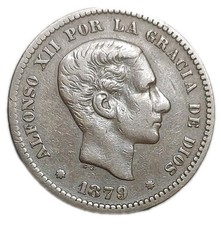 1879 Spain 5 Centimos Old Bronze Coin Alfonso XII KM 674