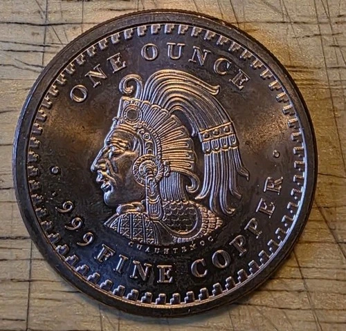 Aztec Calendar .999 Fine Copper Bullion Round Coin 1 oz