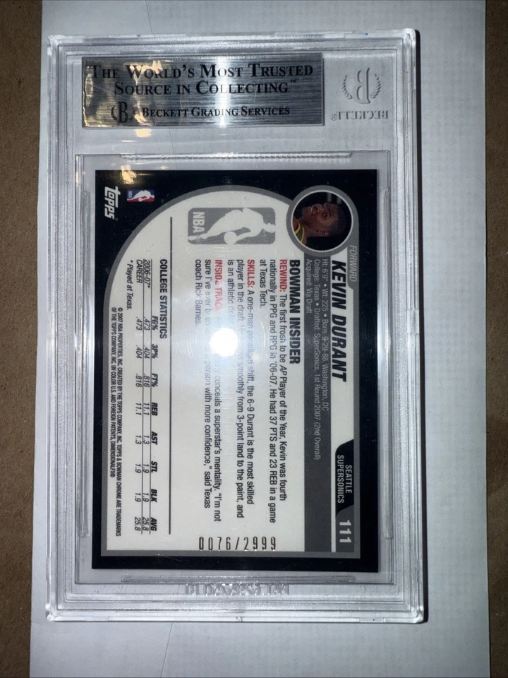 Kevin Durant 07-08 bowman chrome rookie #111 76/2999 bgs 8.5. No 111 FUTURE HOF - Image 4 of 4
