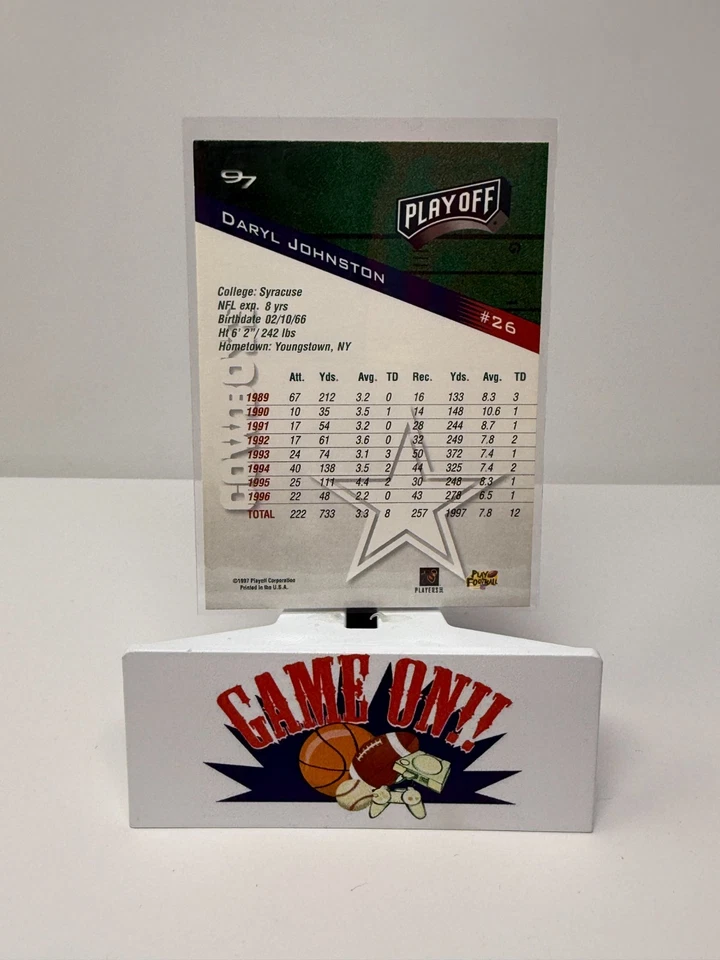 1997 Playoff Football Daryl Johnston Playoff Zone Card #26 EX - Image 2 of 2