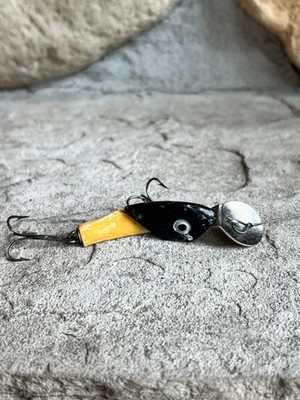 Rare Orchard Industries Slippery Sam Wooden Fishing Lure BLK Yellow 1950 s 3''