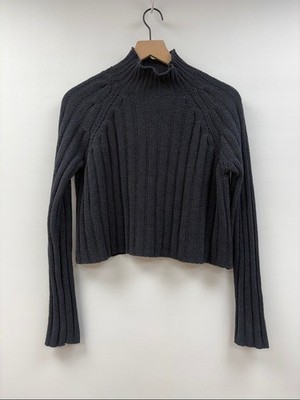 American Eagle Chenille Chunky Rib Knit Crop Mock Oversized Sweater Grey Small