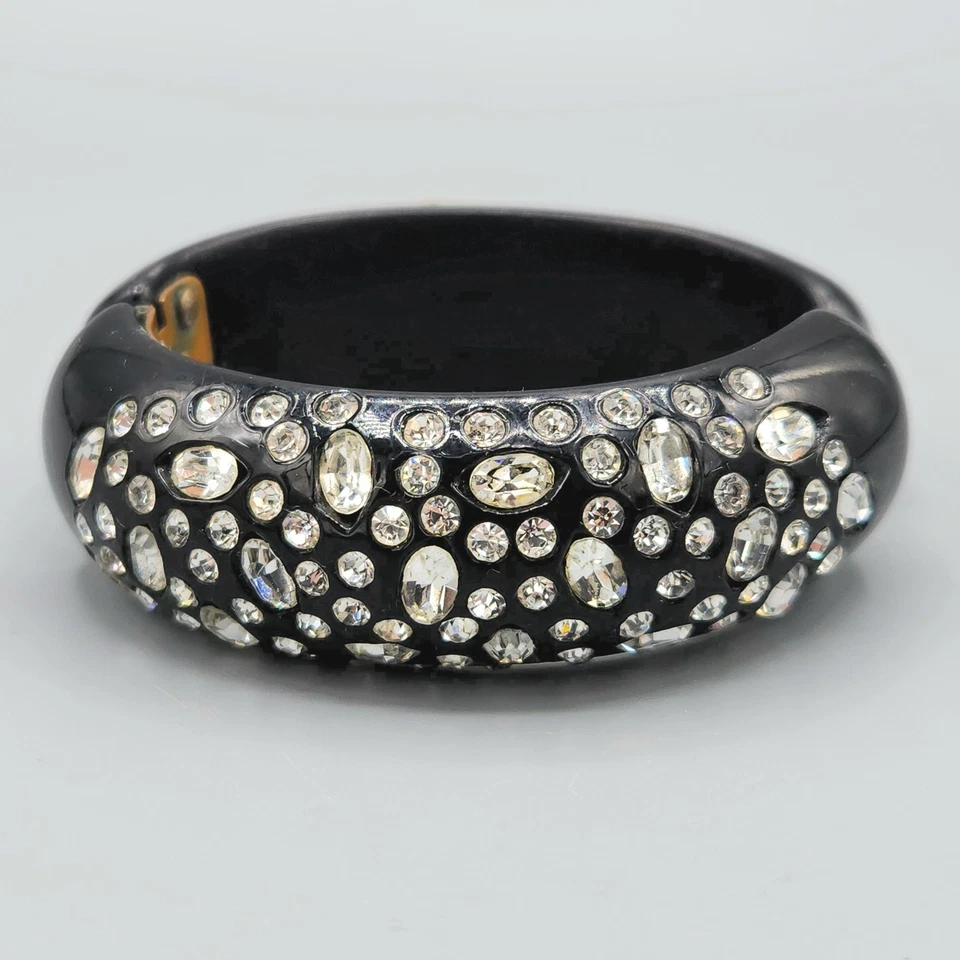 Brazalete con bisagra abrazadera ovalada transparente termoestable negro vintage 6,5" Foto 3 de 4