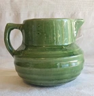 Vtg McCoy Green Ceramic Pitcher Glossy Pottery Handle Round Impressed Backstamp