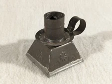 Antique Vtg Weighted Scroll Handled Candle Stick Holder ~ Raised Floral Relief