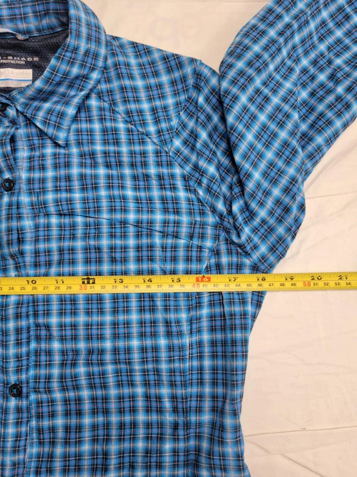 Columbia 衬衫女式中号蓝色格子纽扣全色长袖 — 第 4/4 张图片
