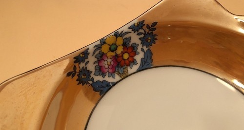 NORITAKE M Ware Decorative Dish / Hand Painted Orange with Floral Accents - Picture 4 of 7