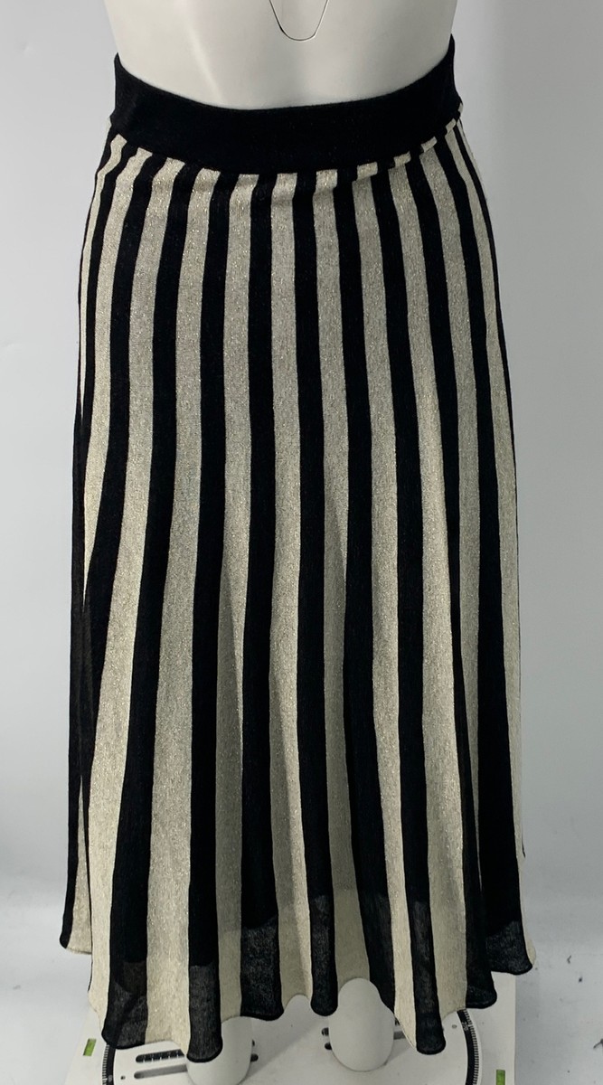Marella Womens Black Gold Lurex Stripped Elastic Waist Knit Skirt sz S