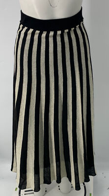  Marella Womens Black Gold Lurex Stripped Elastic Waist Knit Skirt sz S