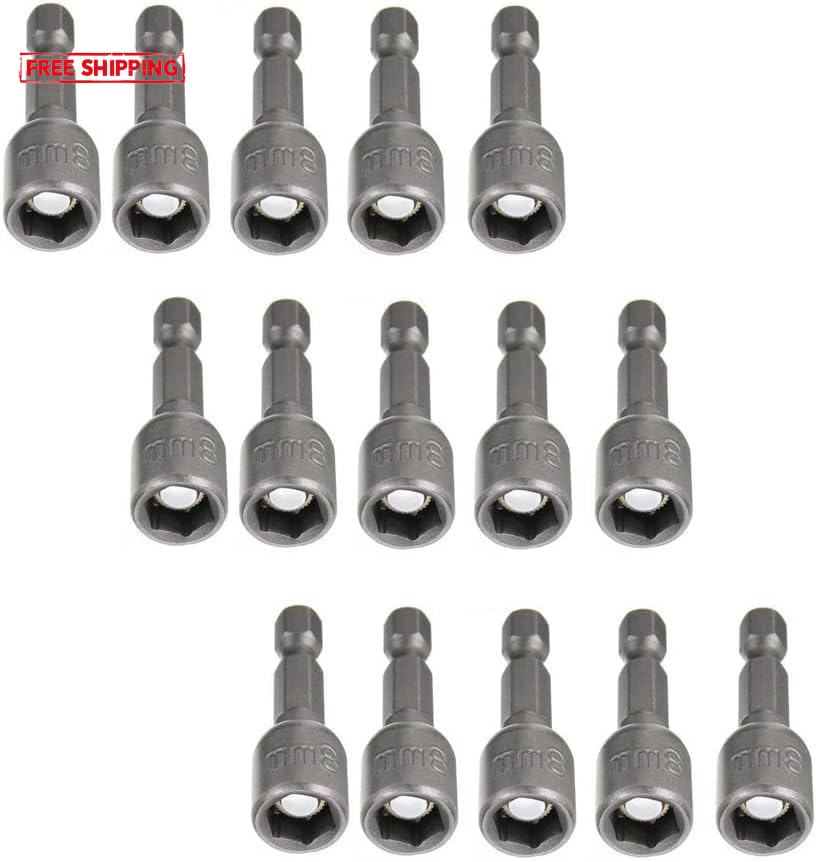 15-Piece Magnetic 5/16-Inch Hex Nut Driver Bit Set with Power Socket Adapter