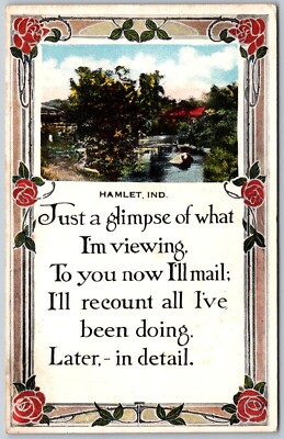 Postcard IN Hamlet Indiana Just A Glimpse Poem Art Scenery IN03