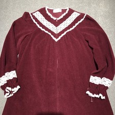 Vintage S Burgundy Lace Velour 1/2 Zip Robe Housecoat Victorian Prairie Grandma