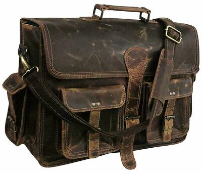 18'' Mens BUFFALO Leather Laptop Case MESSENGER Shoulder Bags