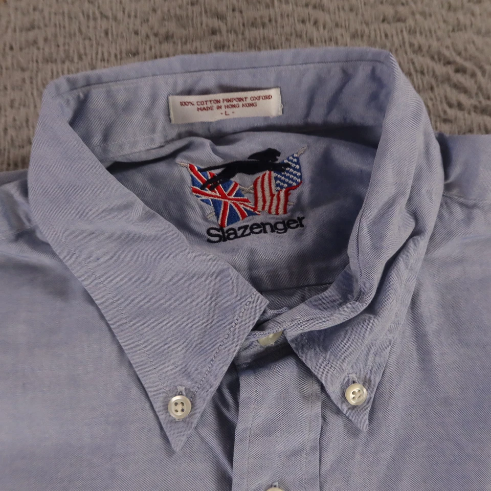 Camisa Slazenger De Colección Para Hombres L Azul 100% Algodón Abotonada Pinpoint Oxford OCBD Foto 3 de 4