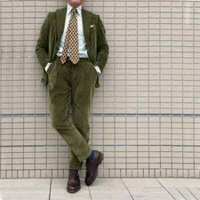 Men's Retro Corduroy Suit Two Piece Single Breasted Jacket Pants Casual 2 Pieces