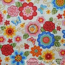 Trapunta BonEful Tessuto Cotone Rosa Giallo Blu Verde Farfalla Fiore Foglia 1 SCRAP