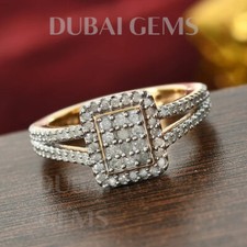 Yellow Gold Dubai Marina Natural Diamond Shoulder Set Cluster DG Ring