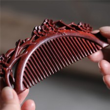 Creative Plum Blossom Carved Red Sandalwood Comb Handwork Wooden Prop Women Gift