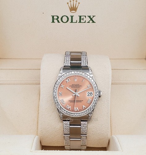 Orologio Rolex Datejust Midsize 31 mm quadrante romano salmone 3,5 ct diamante ostrica - Foto 2 di 8