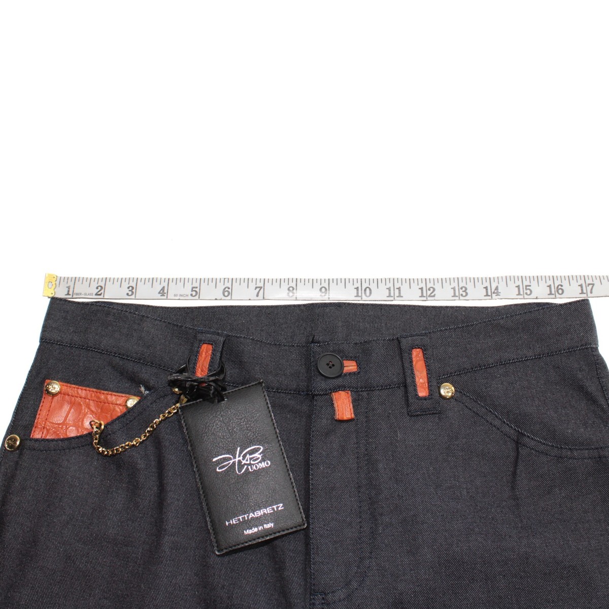 Jean Hettabretz Neuf Taille 48/32 Bleu Uni - Coton Mélangé Avec Détails Alligator