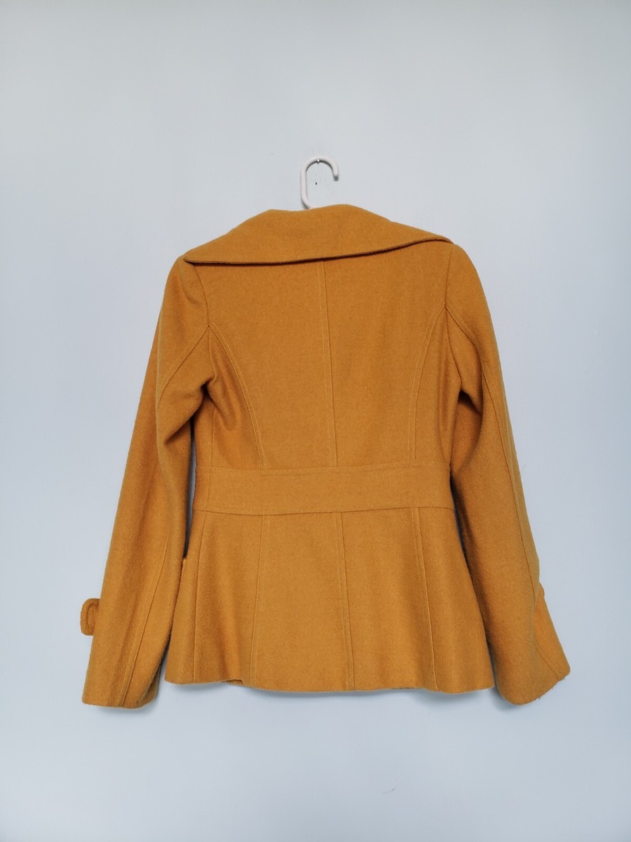 Forever 21 XXI Womens S Pea Coat Double Breasted Yellow Wool Blend