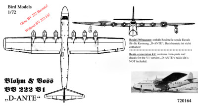 Blohm & Voss BV 222 V1 D-ANTE  1/72 Bird Models Umbausatz/Resin conversion kit