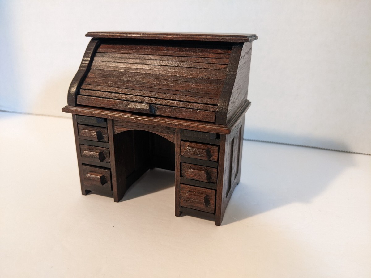 Vintage Miniature Roll Top Desk 1:12 Antique Wood Handmade