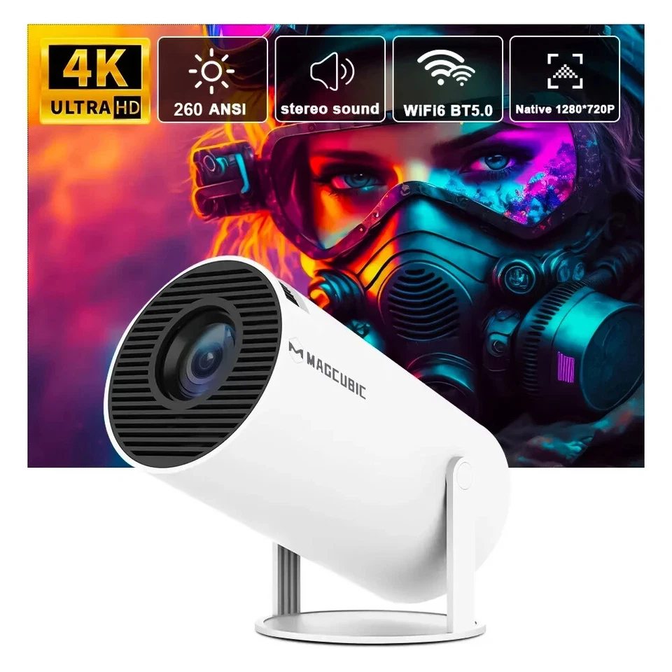 4K Mini Projector 10000 Lumen LED 1080P WiFi Bluetooth UHD Portable Home Theater - Image 3 of 4