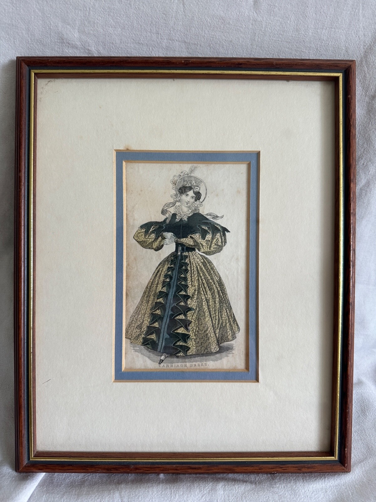 Victorian Fashion Print of Carriage Dress from 1833 - over 150 years old - Frame