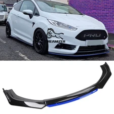 Front Bumper Lip Spoiler Splitter Body Kit Gloss Black & Blue For Ford Fiesta ST