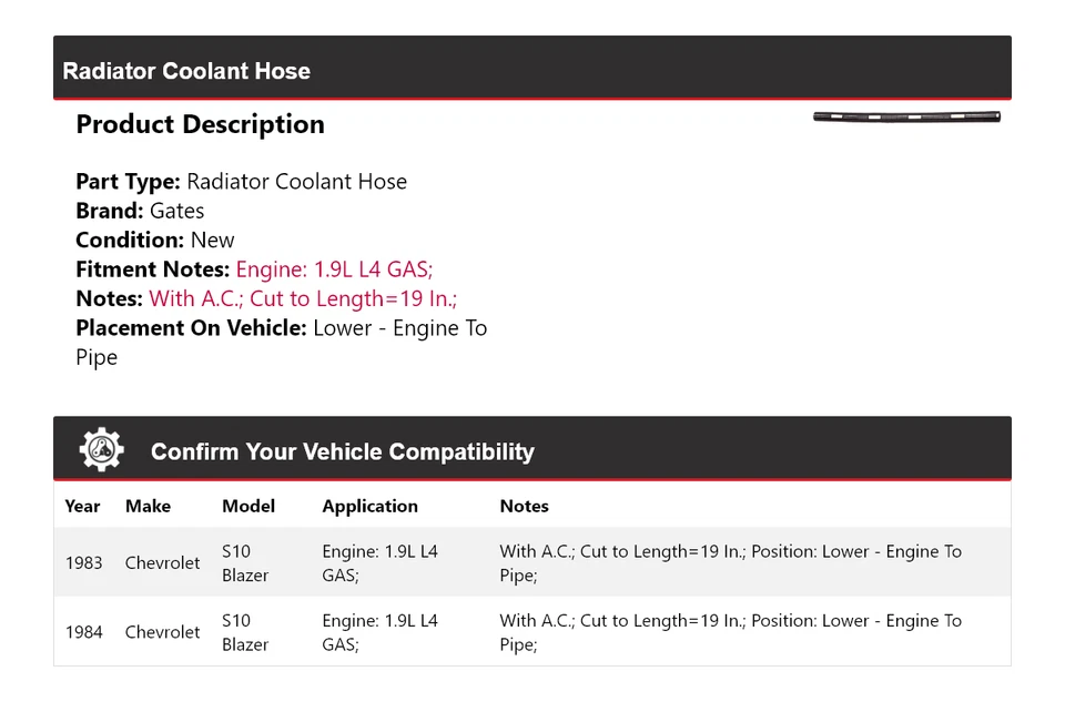 Puertas de manguera de refrigerante de radiador para Chevrolet S10 Blazer 1983-1984 Foto 2 de 4