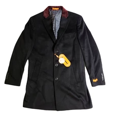 Tallia Black Overcoat Mens Medium with Red Contrast Velvet Top Collar $495