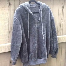 Hooded Fuzzy Sweater Jacket -100 Polyester Size- Large Two Side Pockets