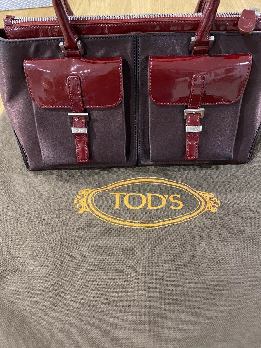 Tod s Burgundy Red Small Nylon handbag Patent Leather Details Vintage Used