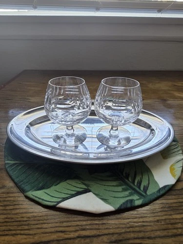 Tiffany & Co. Vintage Etched Crystal Brandy Snifter Cocktail Glasses Set Of 2