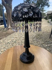 ROMANTIC BEADED TEA LIGHT CANDLE ACCENT TABLE LAMP CANDLEHOLDER BLACK OR BRONZE